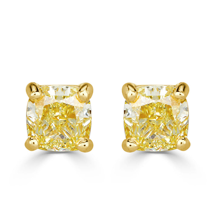 1.20ct Fancy Intense Yellow Cushion Cut Lab Diamond Stud Earrings