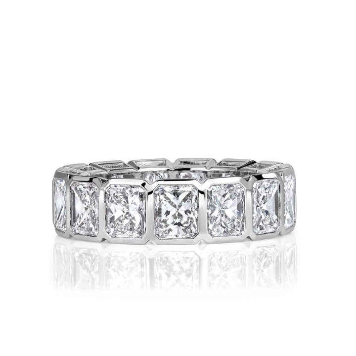 7.78ct Radiant Cut Bezel Set Lab Diamond Eternity Band in 18K White Gold