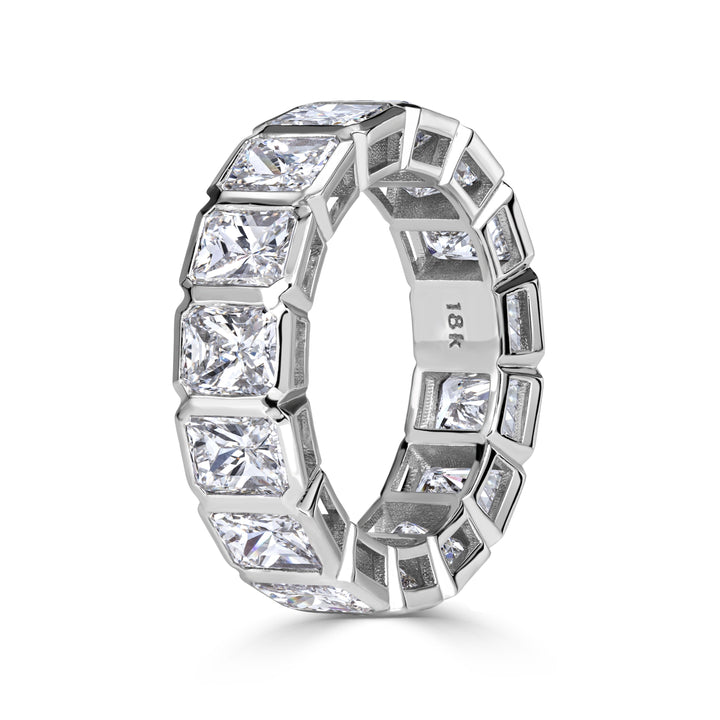 7.78ct Radiant Cut Bezel Set Lab Diamond Eternity Band in 18K White Gold