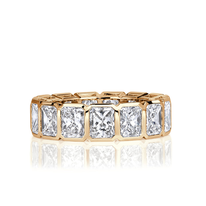 7.78ct Radiant Cut Bezel Set Lab Diamond Eternity Band in 18K Champagne Yellow Gold