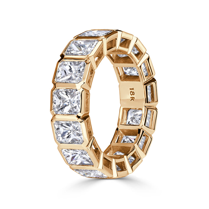 7.78ct Radiant Cut Bezel Set Lab Diamond Eternity Band in 18K Champagne Yellow Gold