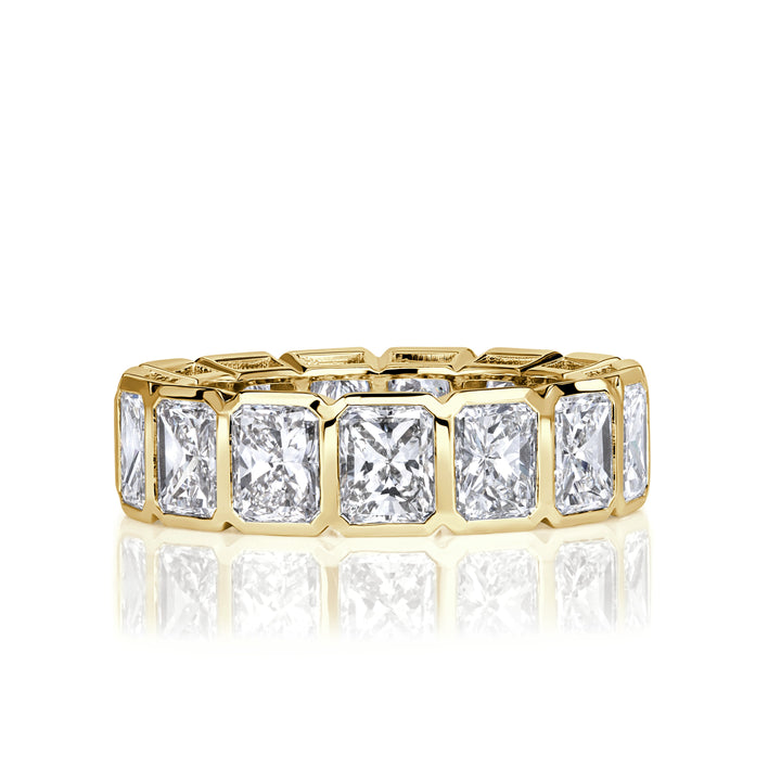 7.78ct Radiant Cut Bezel Set Lab Diamond Eternity Band in 18K Yellow Gold