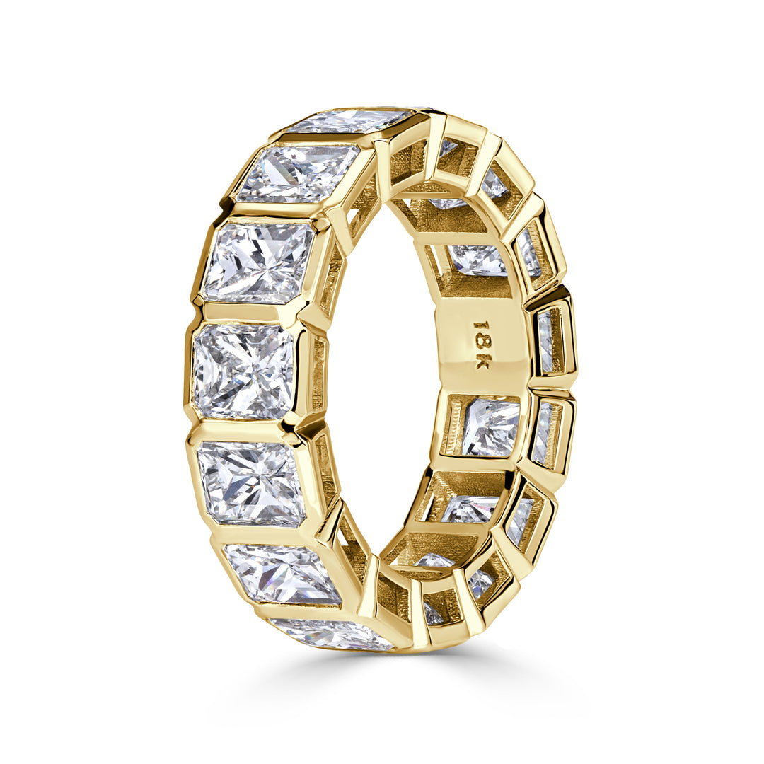 7.78ct Radiant Cut Bezel Set Lab Diamond Eternity Band in 18K Yellow Gold