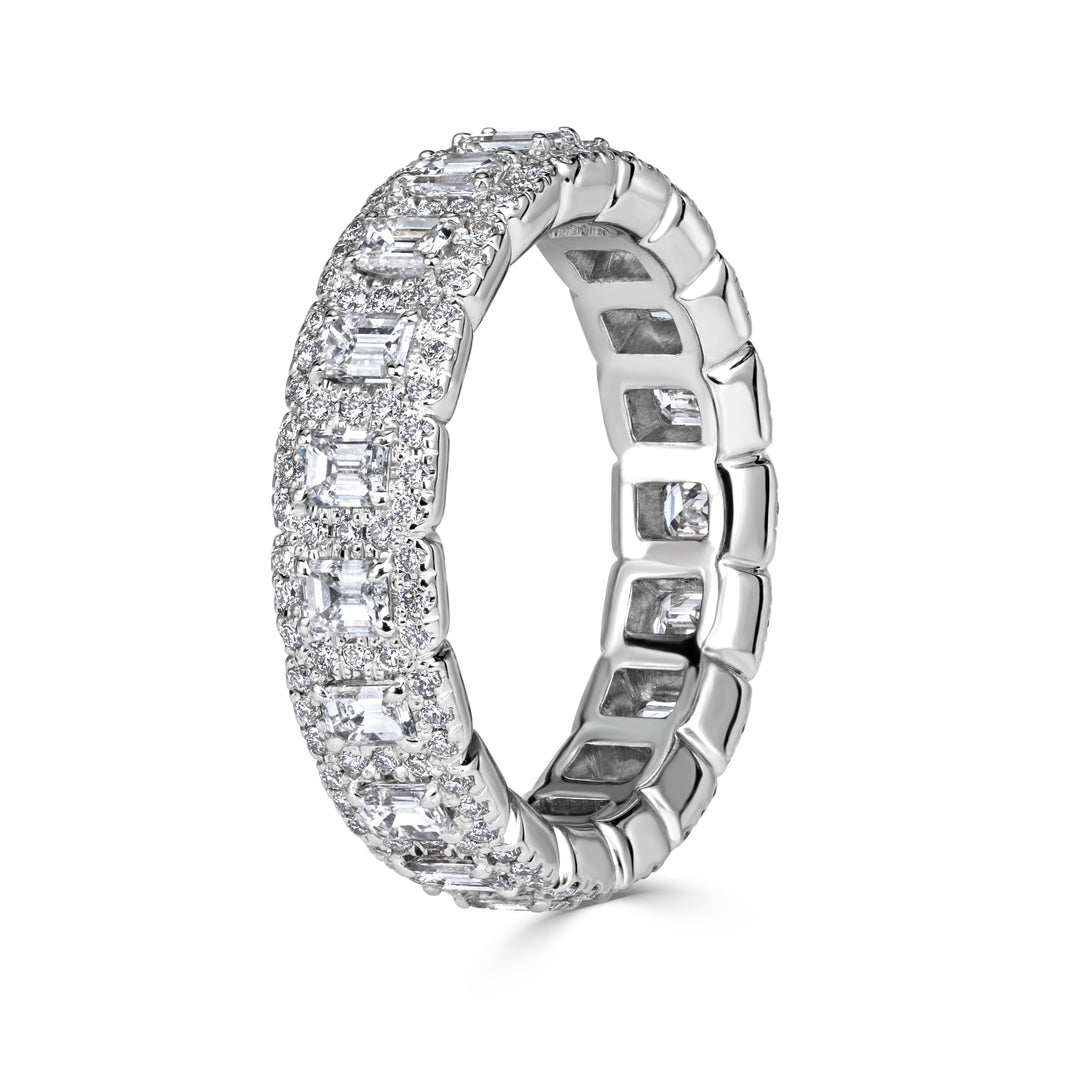 2.11ct Emerald Cut and Round Brilliant Cut Lab Diamond Eternity Band in 18K White Gold