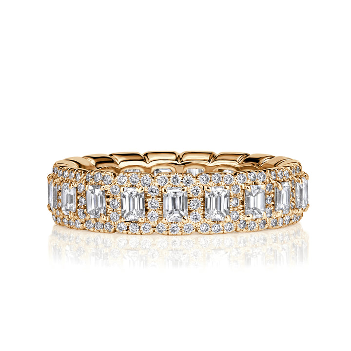 2.11ct Emerald Cut and Round Brilliant Cut Lab Diamond Eternity Band in 18K Champagne Yellow Gold