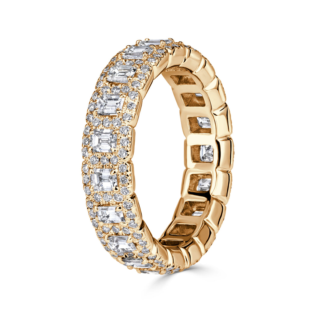 2.11ct Emerald Cut and Round Brilliant Cut Lab Diamond Eternity Band in 18K Champagne Yellow Gold