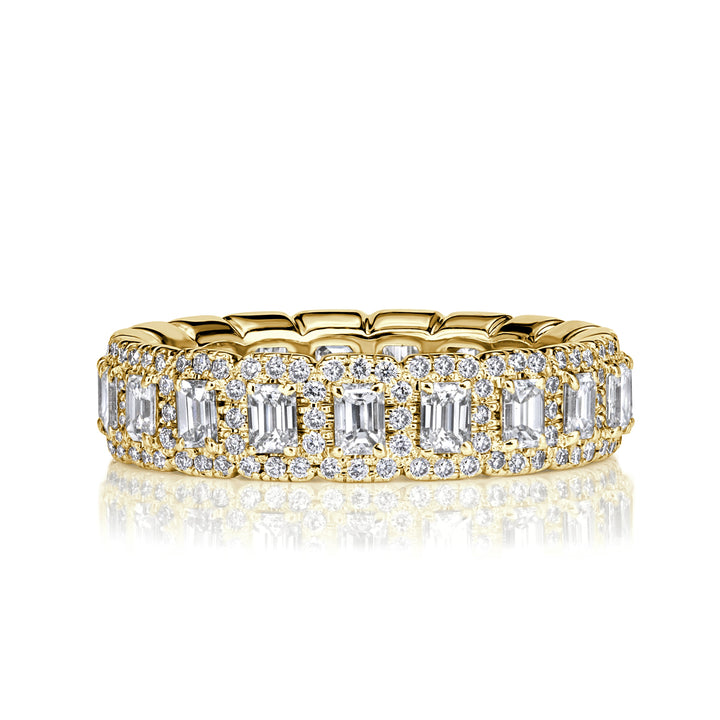 2.11ct Emerald Cut and Round Brilliant Cut Lab Diamond Eternity Band in 18K Yellow Gold