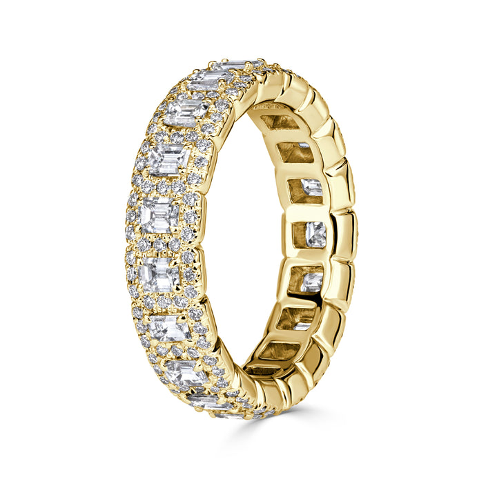 2.11ct Emerald Cut and Round Brilliant Cut Lab Diamond Eternity Band in 18K Yellow Gold