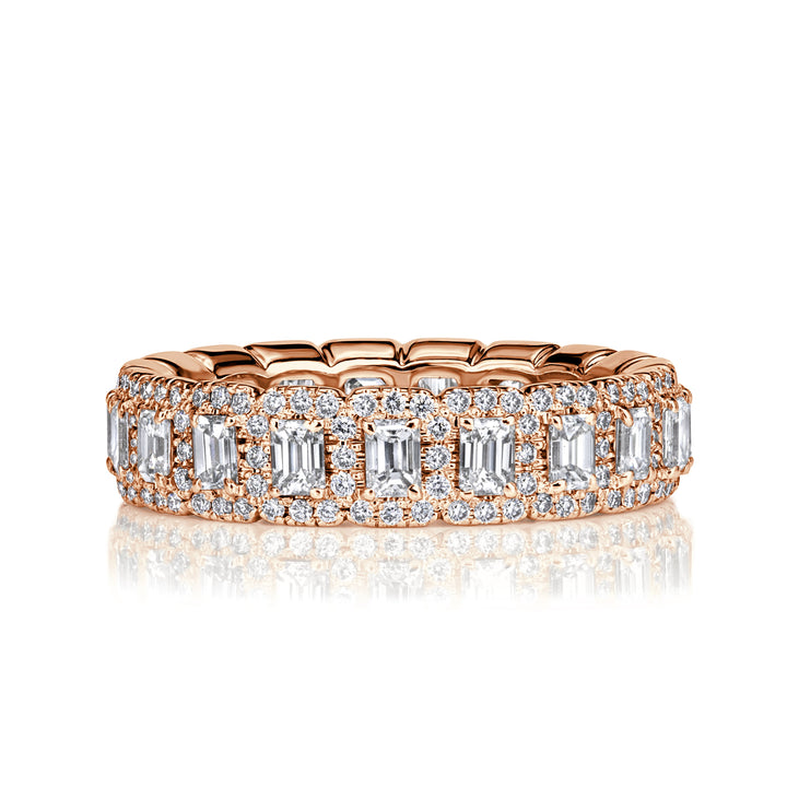 2.11ct Emerald Cut and Round Brilliant Cut Lab Diamond Eternity Band in 18K Rose Gold