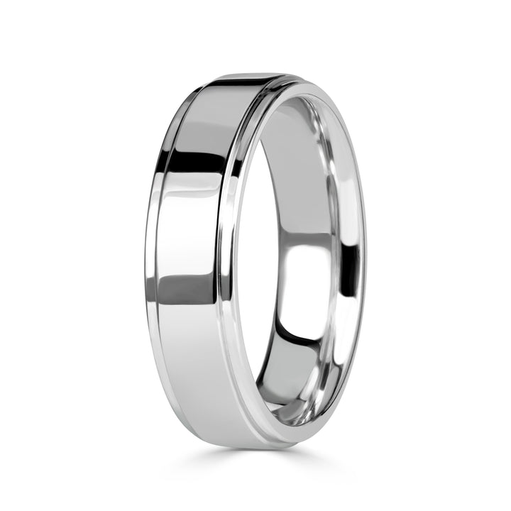 Men's Step Edge Wedding Band in 14K White Gold 6.0mm