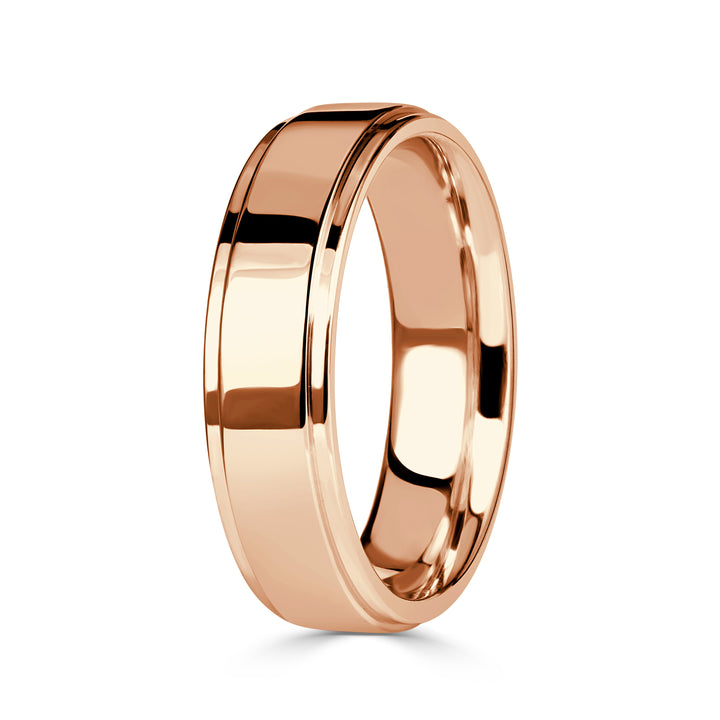 Men's Step Edge Wedding Band in 14K Rose Gold 6.0mm