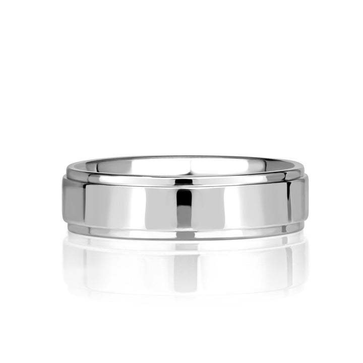 Men's Step Edge Wedding Band in 18K White Gold 6.0mm