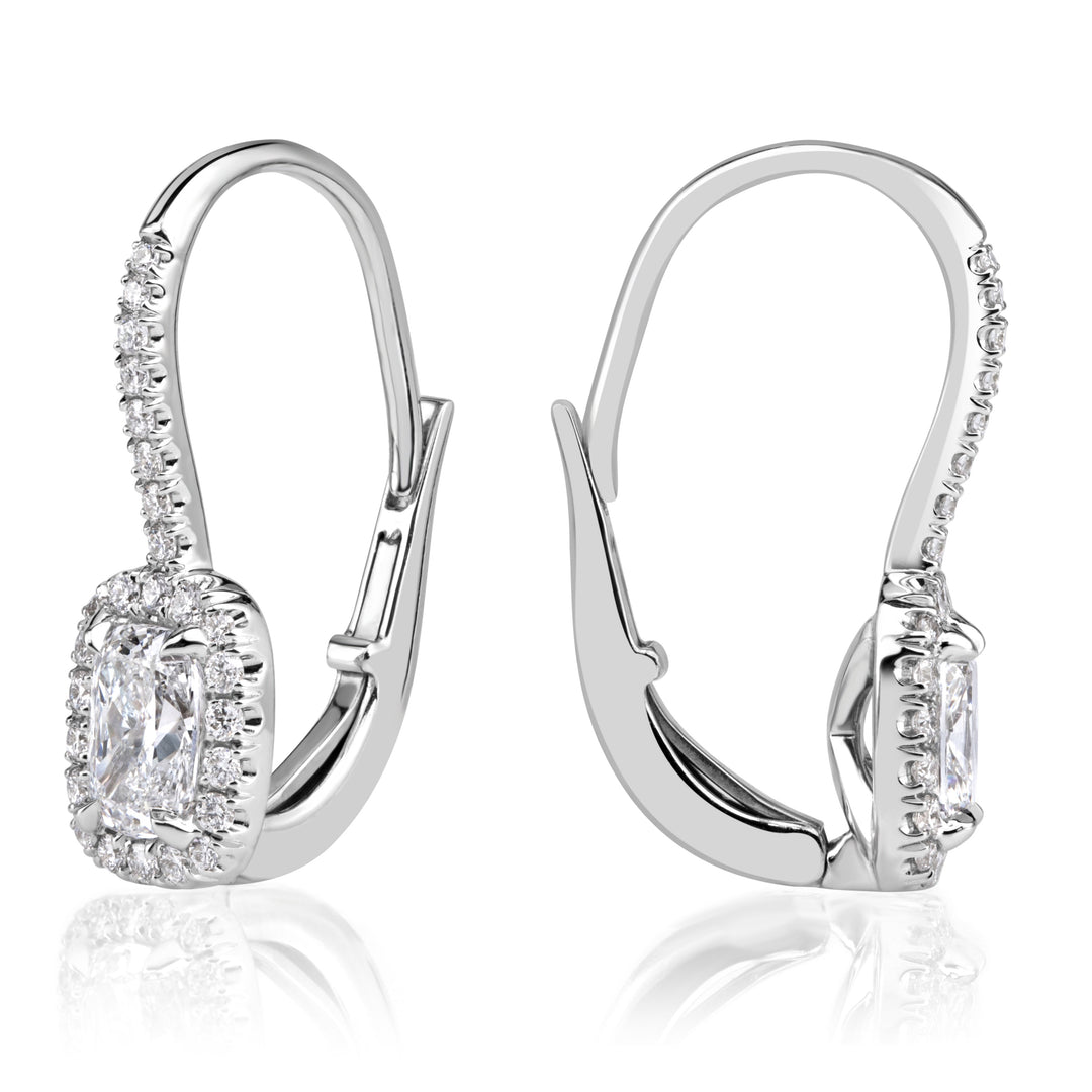 1.25ct Cushion Cut Lab Diamond Halo Dangle Earrings in 18K White Gold