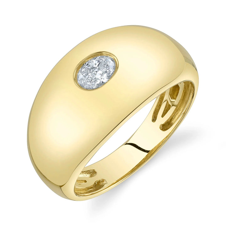 0.25ct Oval Cut Lab Diamond Domed Signet Ring in 14k Yellow Gold