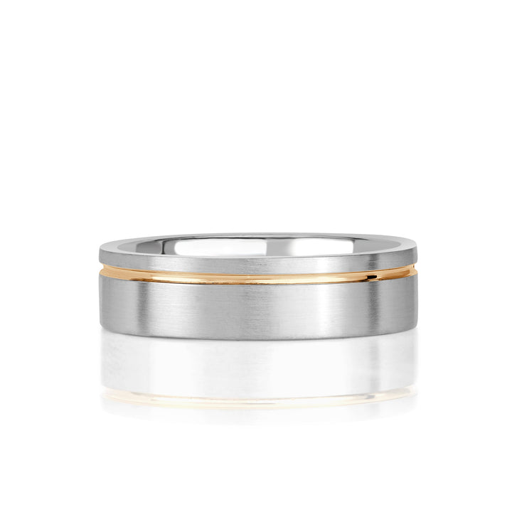 Men's Off-Centered Groove Two-Tone Wedding Band in 14K White Gold 6.0mm