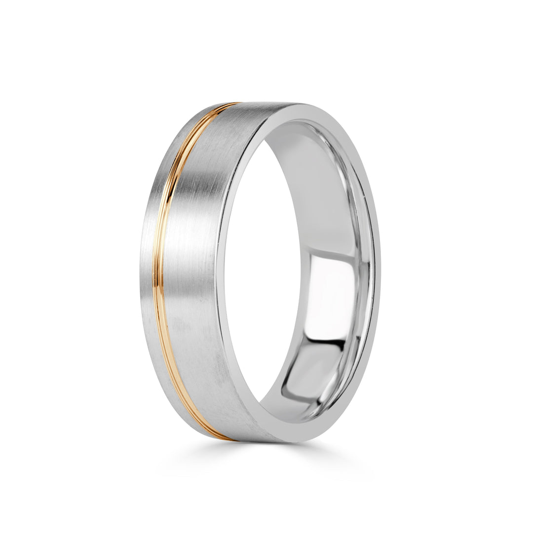 Men's Off-Centered Groove Two-Tone Wedding Band in 14K White Gold 6.0mm