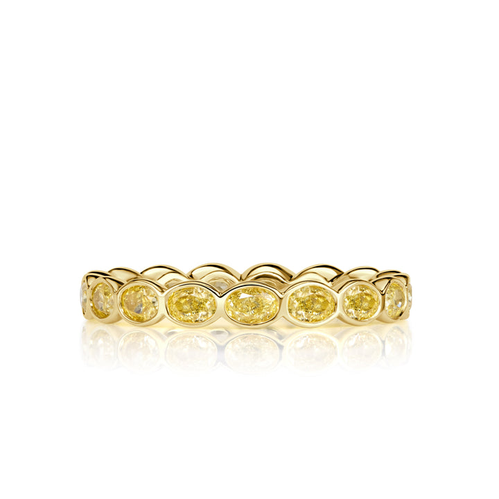 1.90ct Fancy Yellow Oval Cut Lab Lab Diamond Bezel Eternity Band in 18k Yellow Gold