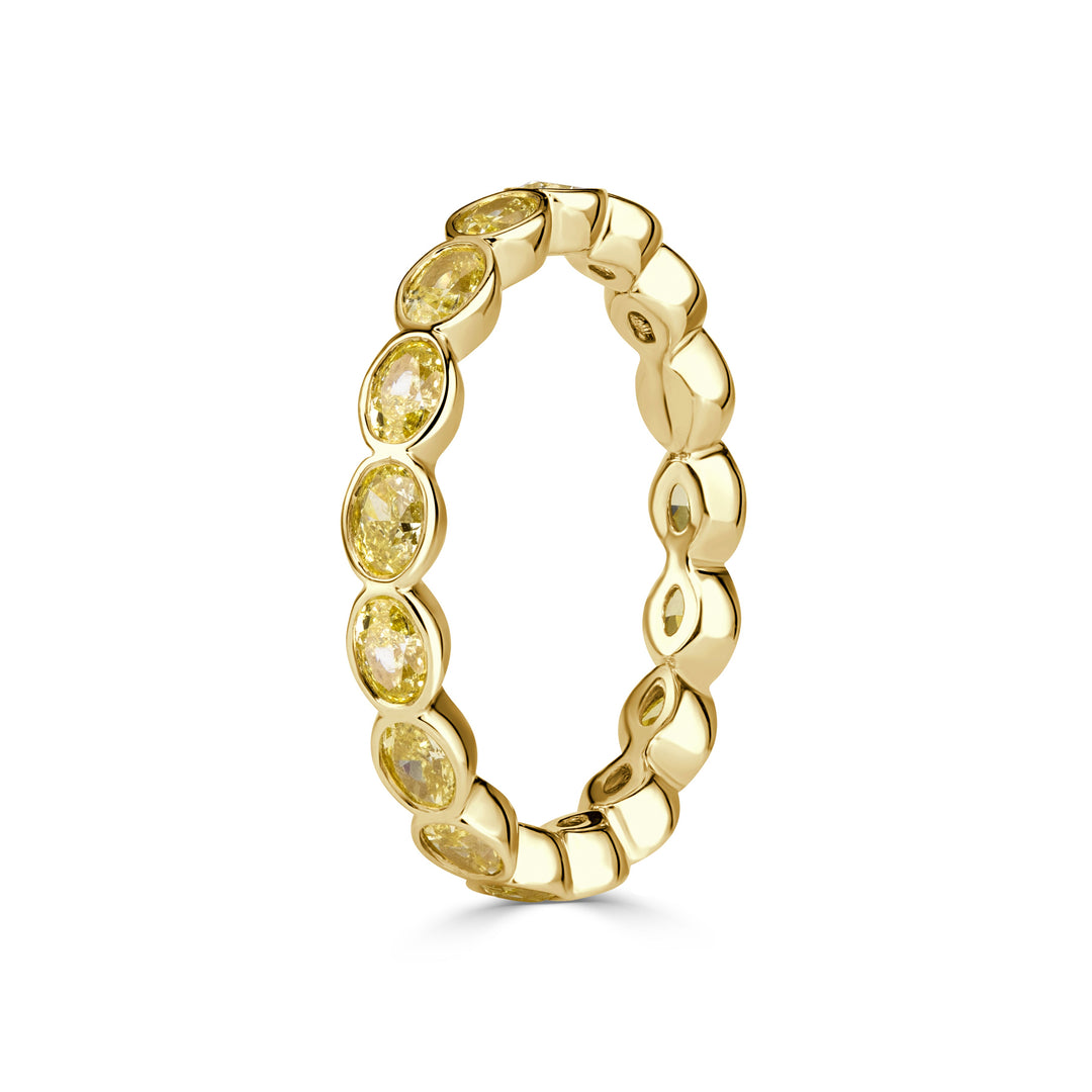 1.90ct Fancy Yellow Oval Cut Lab Lab Diamond Bezel Eternity Band in 18k Yellow Gold