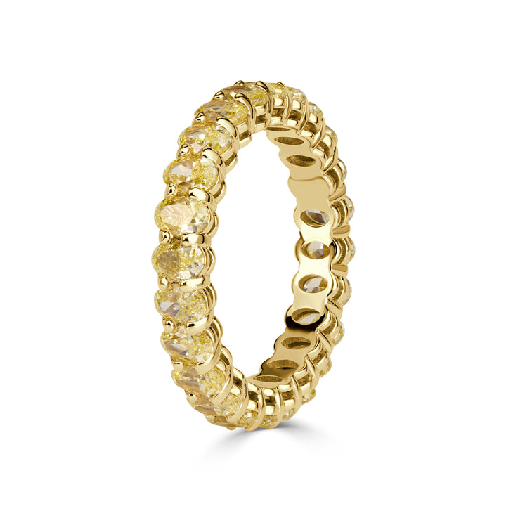 3.79ct Fancy Yellow Oval Cut Lab Lab Diamond Eternity Band in 18k Yellow Gold