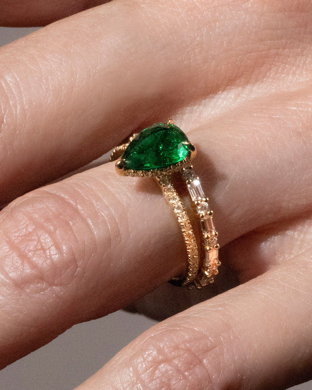 1.63ct Pear Shaped Green Emerald Engagement Ring