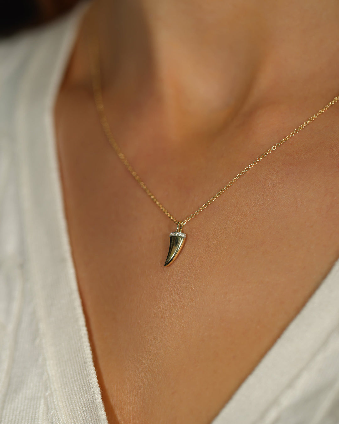 0.03ct Round Brilliant Cut Lab Diamond Shark Tooth Necklace in 14K Yellow Gold