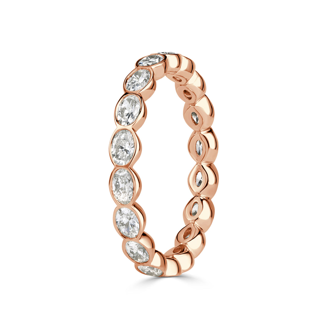 1.45ct Oval Cut Lab Diamond Bezel Eternity Band in 18K Rose Gold