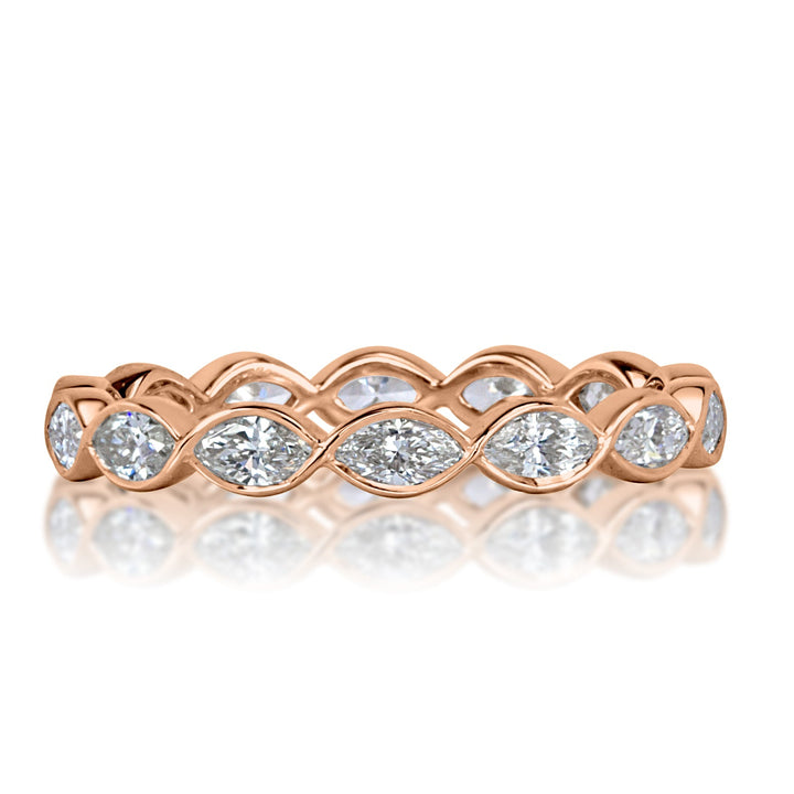 1.05ct Marquise Cut Lab Diamond Bezel Set Eternity Band in 18k Rose Gold