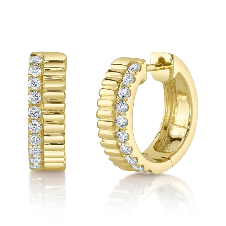 0.34ct Round Brilliant Cut Lab Diamond Fluted Huggie Earrings in 18K Yellow Gold