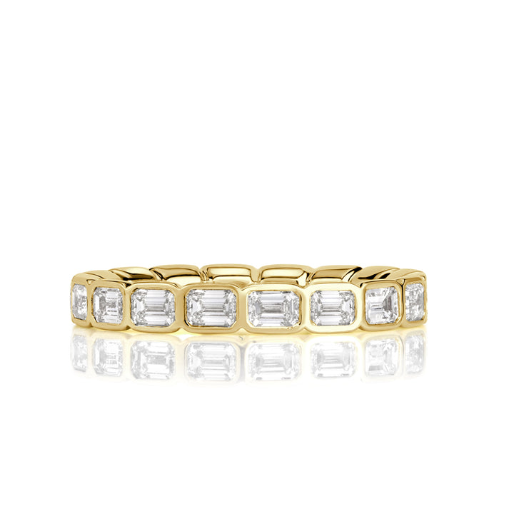 1.71ct Emerald Cut Lab Diamond Bezel Set Eternity Band in 18K Yellow Gold