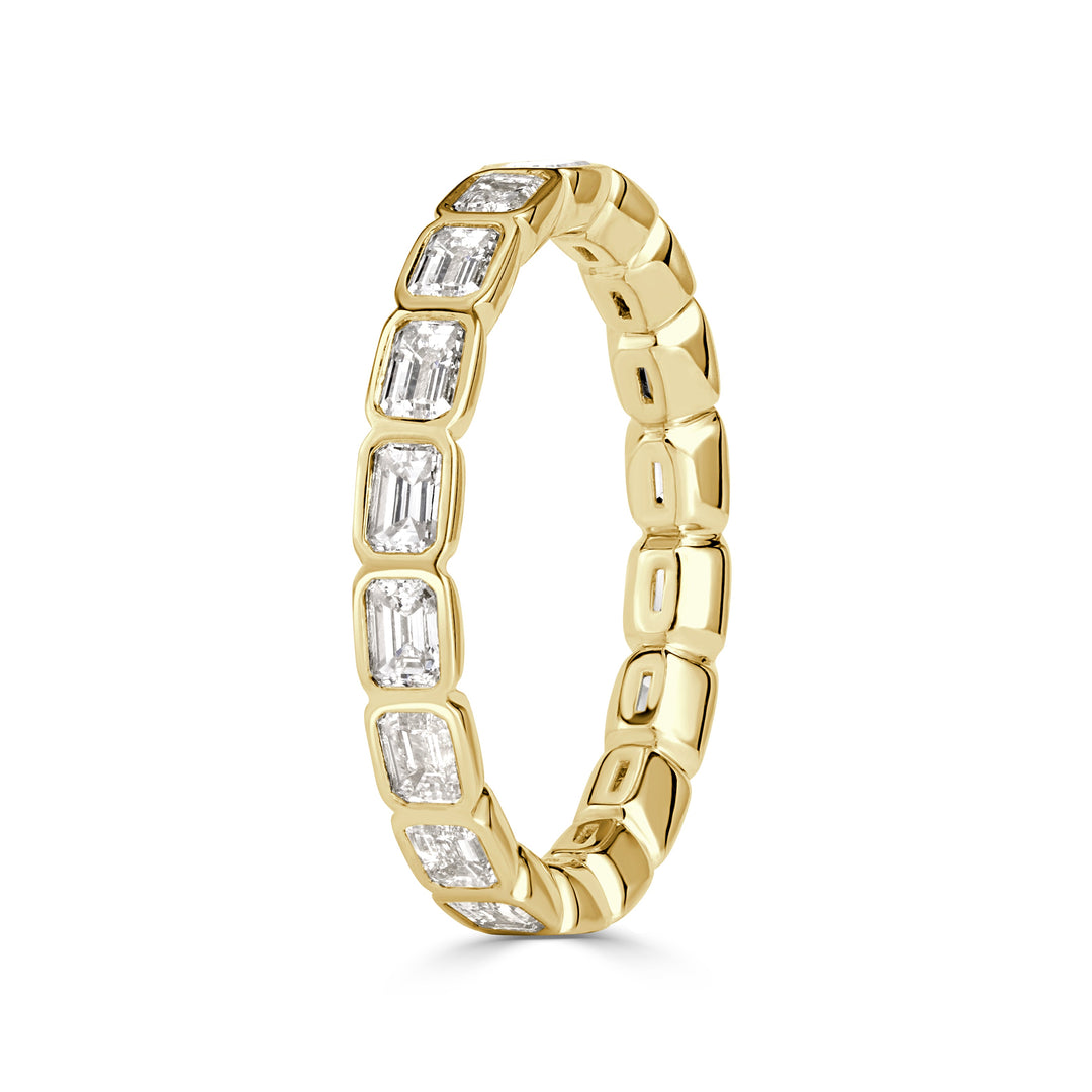 1.71ct Emerald Cut Lab Diamond Bezel Set Eternity Band in 18K Yellow Gold