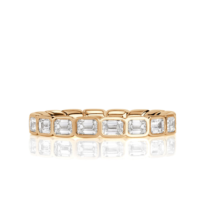 1.71ct Emerald Cut Lab Diamond Bezel Set Eternity Band in 18K Champagne Yellow Gold