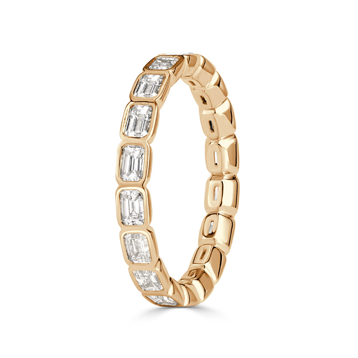 1.71ct Emerald Cut Lab Diamond Bezel Set Eternity Band in 18K Champagne Yellow Gold