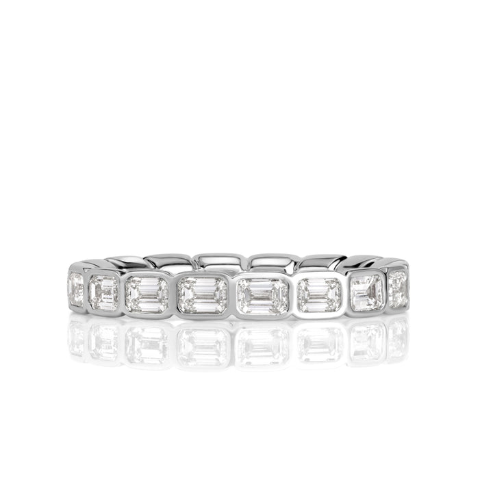 1.71ct Emerald Cut Lab Diamond Bezel Set Eternity Band in 18K White Gold