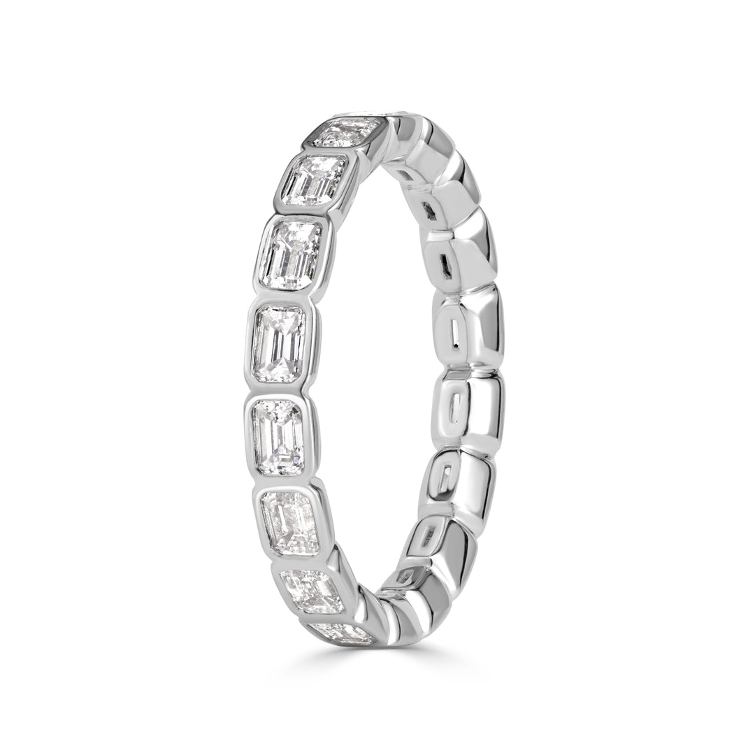 1.71ct Emerald Cut Lab Diamond Bezel Set Eternity Band in 18K White Gold