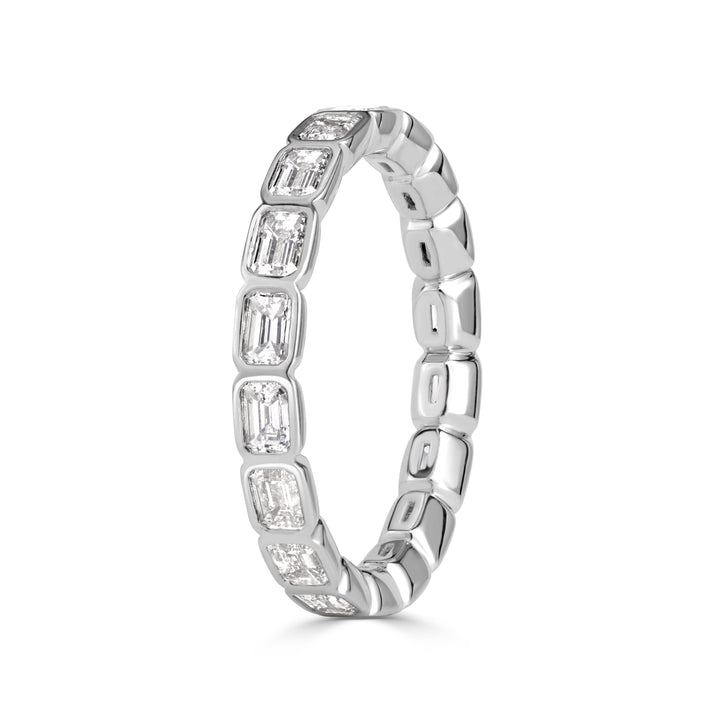 1.71ct Emerald Cut Lab Diamond Bezel Set Eternity Band in 18K White Gold