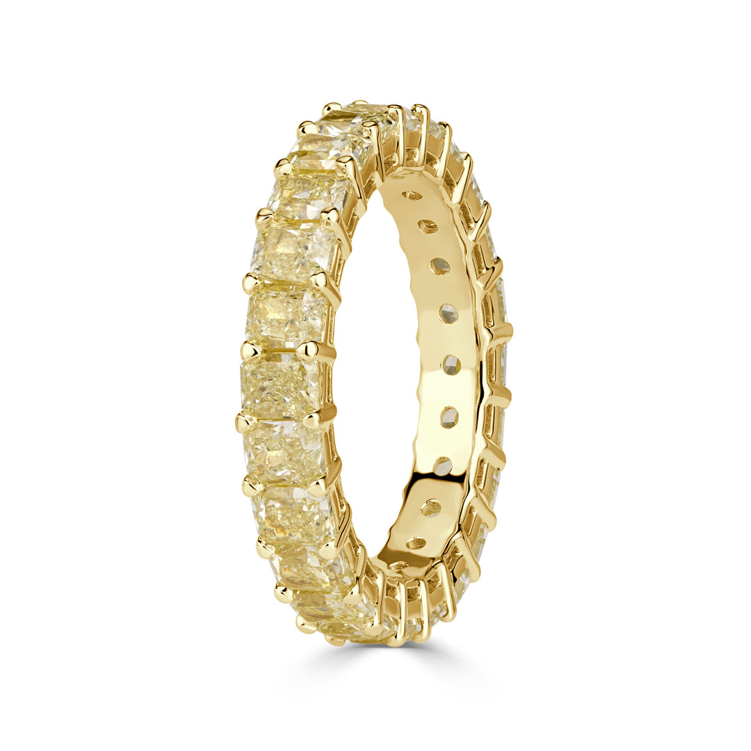 4.46ct Fancy Yellow Radiant Cut Lab Lab Diamond Eternity Band in 18K Yellow Gold