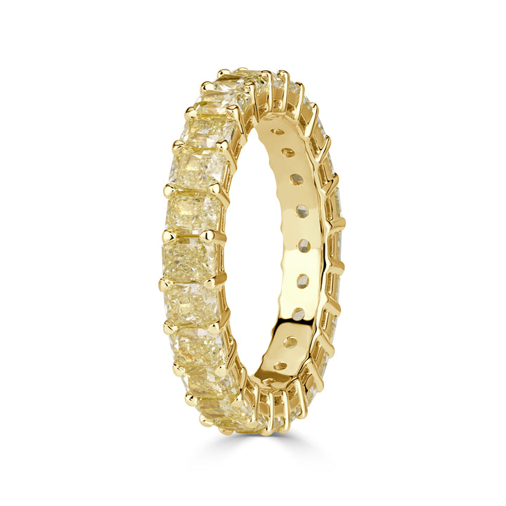 4.46ct Fancy Yellow Radiant Cut Lab Lab Diamond Eternity Band in 18K Yellow Gold