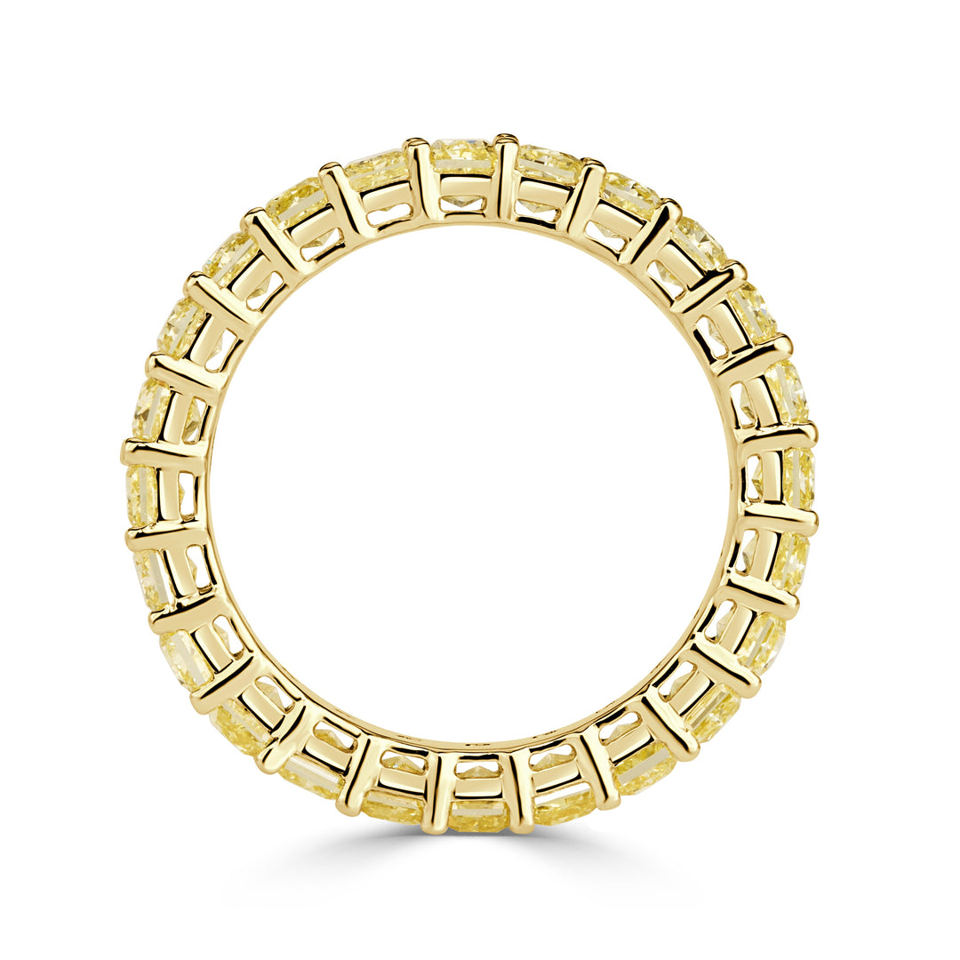 4.46ct Fancy Yellow Radiant Cut Lab Lab Diamond Eternity Band in 18K Yellow Gold