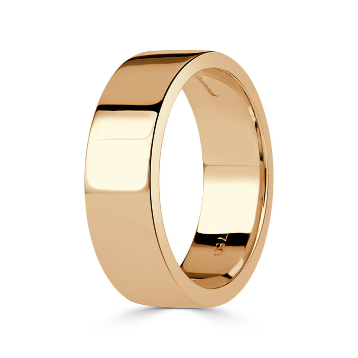 Handmade 6mm Flat Wedding Band in 18K Champagne Yellow Gold