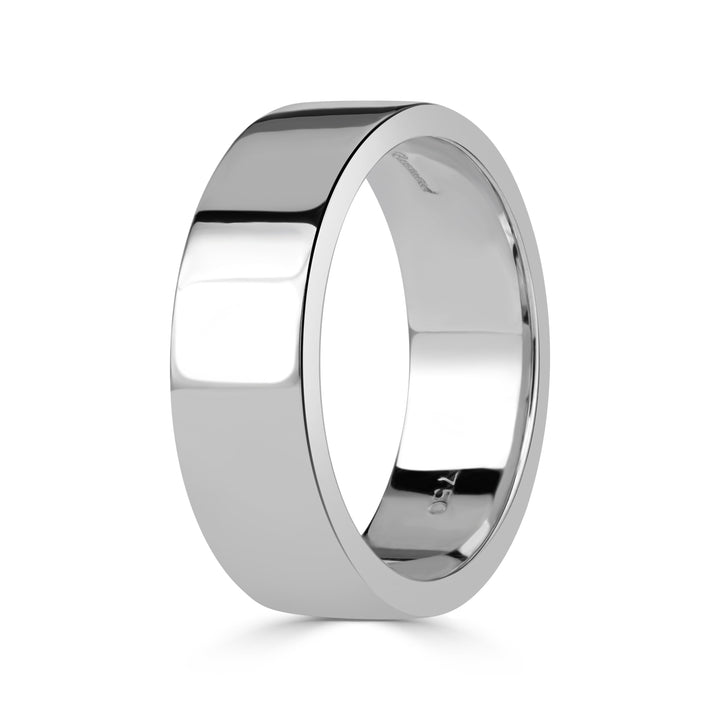 Handmade 6mm Flat Wedding Band in 18K White Gold