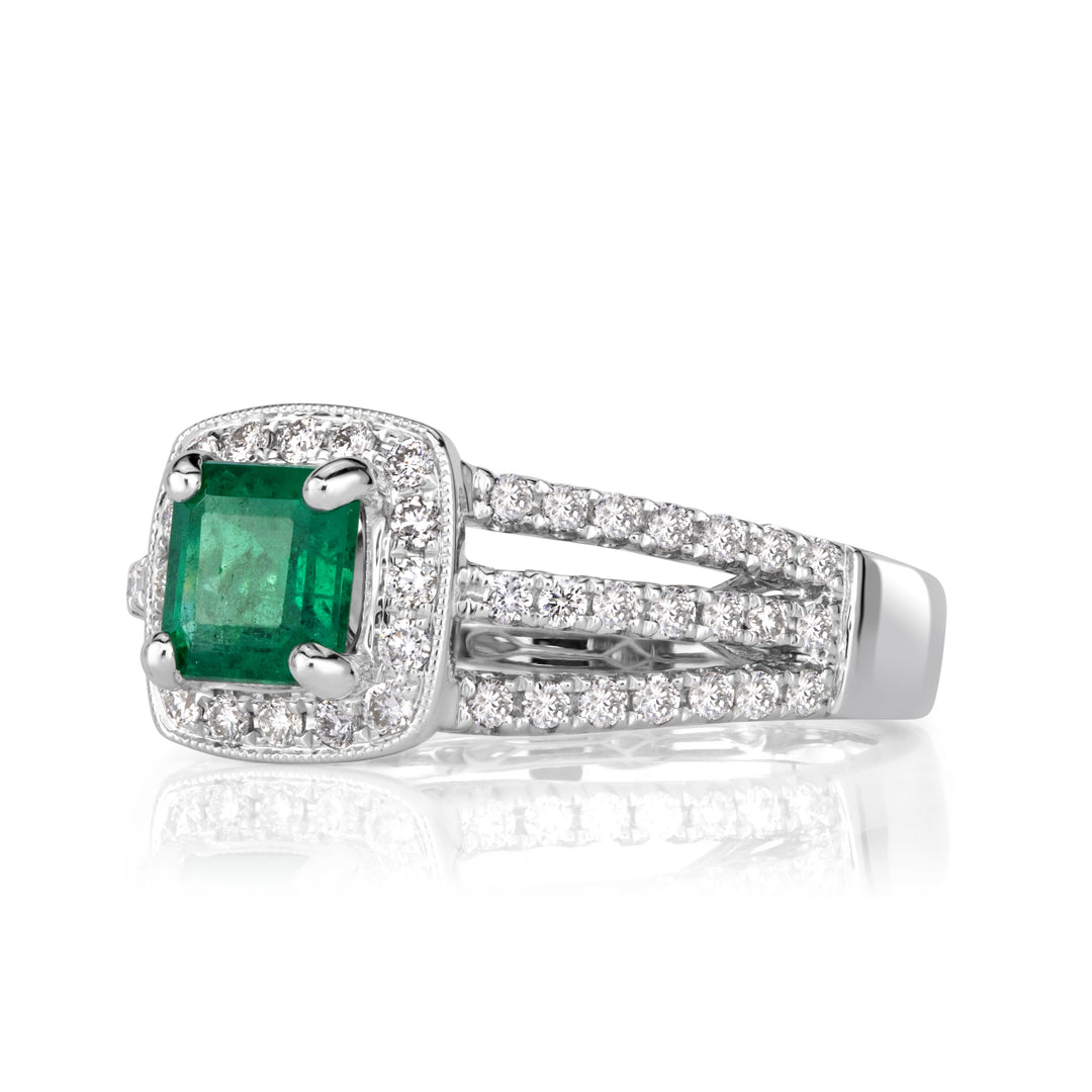 1.66ct Emerald Cut Green Emerald Engagement Ring