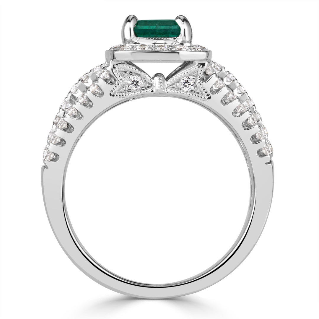 1.66ct Emerald Cut Green Emerald Engagement Ring