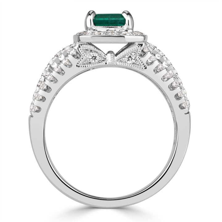 1.66ct Emerald Cut Green Emerald Engagement Ring