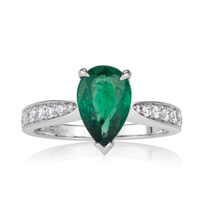 2.10ct Pear Shaped Green Emerald Engagement Ring