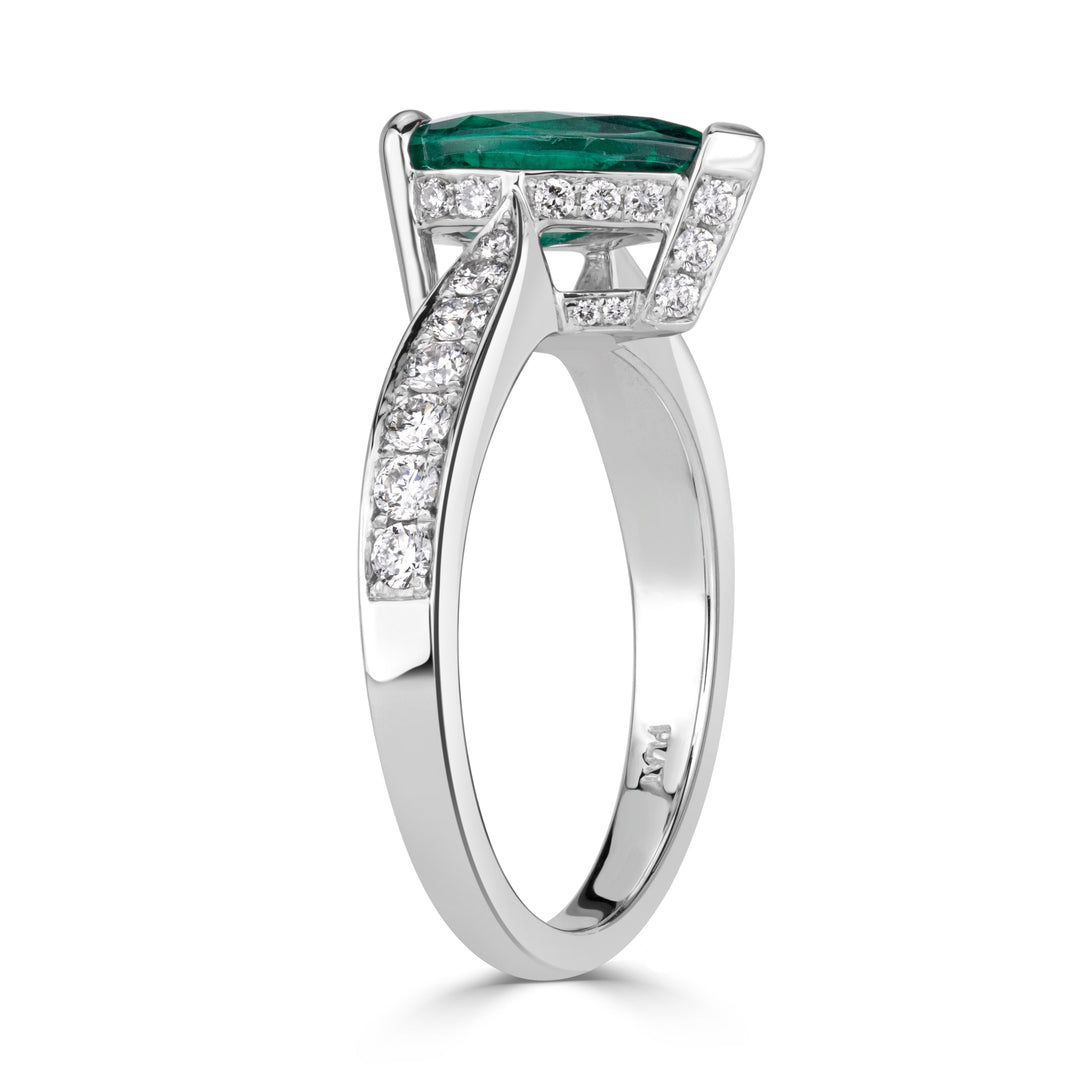 2.10ct Pear Shaped Green Emerald Engagement Ring