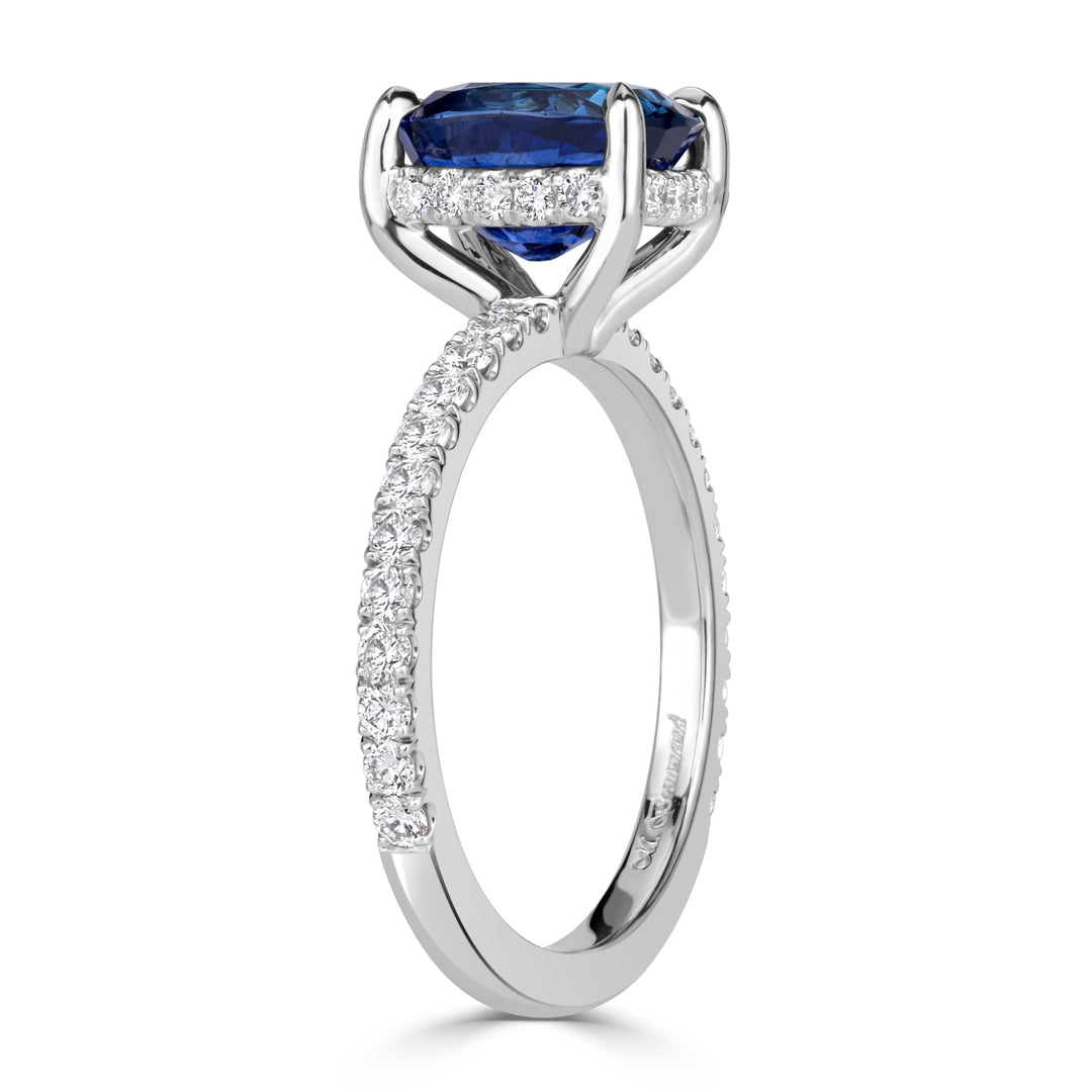 3.04ct Cushion Cut Blue Sapphire Engagement Ring