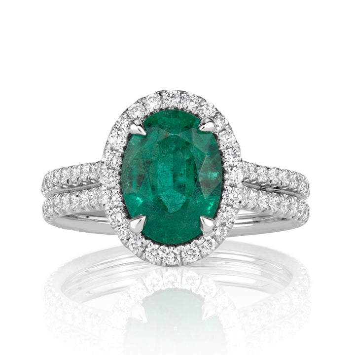 2.60ct Oval Cut Green Emerald Engagement Ring