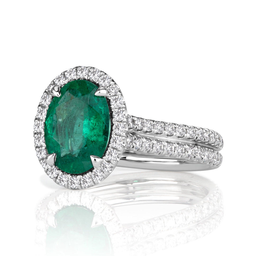 2.60ct Oval Cut Green Emerald Engagement Ring