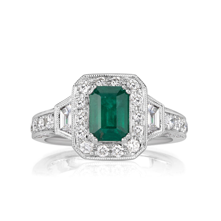 1.80ct Emerald Cut Green Emerald Engagement Ring