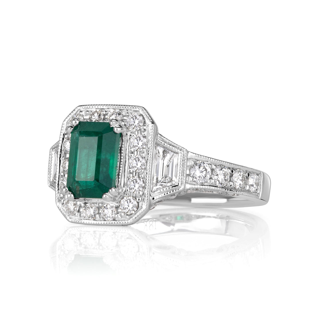 1.80ct Emerald Cut Green Emerald Engagement Ring